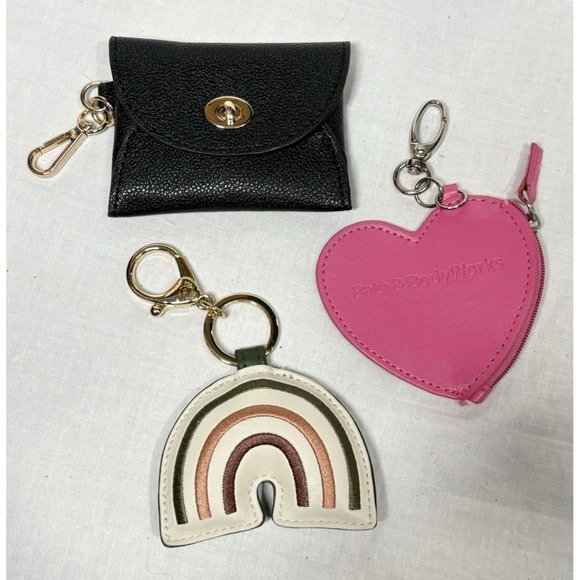Accessories - Lot of 3 Keychains Mini Coin Purses Itzy Ritzy Rainbow Bath and Body Works Heart